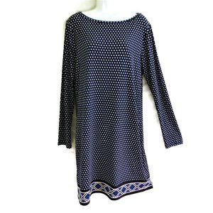 Michael Kors Shift Border Midi Dress Stretch Polka Dot Boat Neck Long Sleeves L